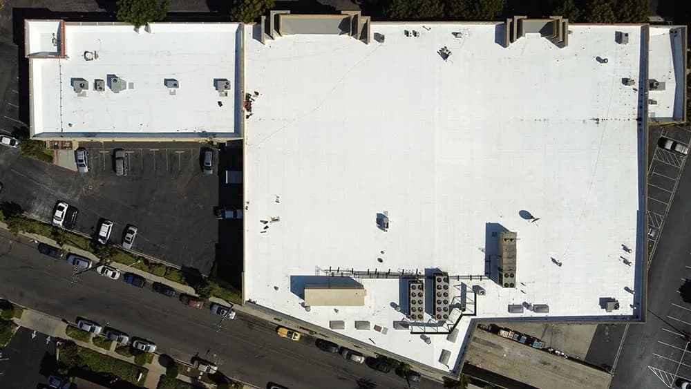 Aerial view of a flat commercial roof
